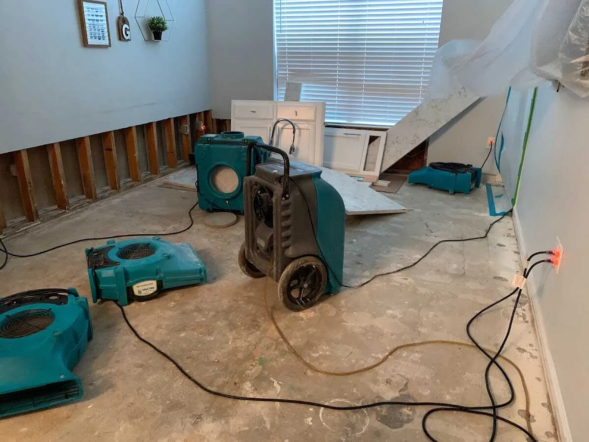 Dehumidifier in flood-cut room for Water Damage Restoration in Charlottesville
